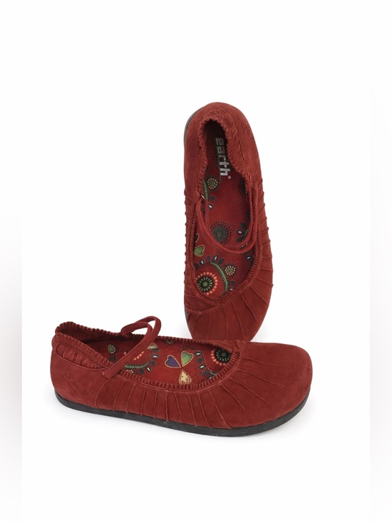 Earth Shoes - EARTH Women's Burgundy Red Suede Pleated MaryJane Flats Clogs 9